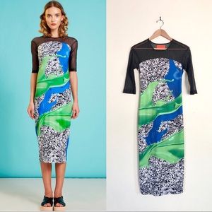 CLOVER CANYON Printed Mesh Short Sleeve Midi Dress